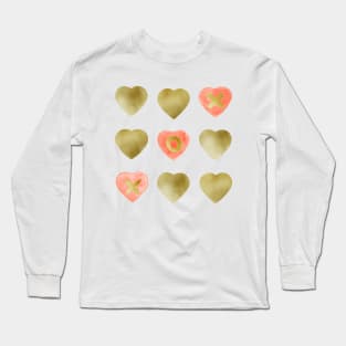 Tic Tac Toe hearts - peach and gold Long Sleeve T-Shirt